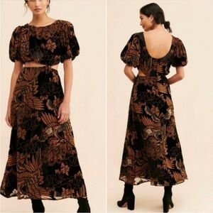 Anthropologie Black and Brown Velvet Maxi Dress